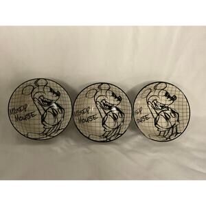 New Disney Zrike Ceramic Sketchbook Mickey Mouse Rice Tidbit Bowls Set/3